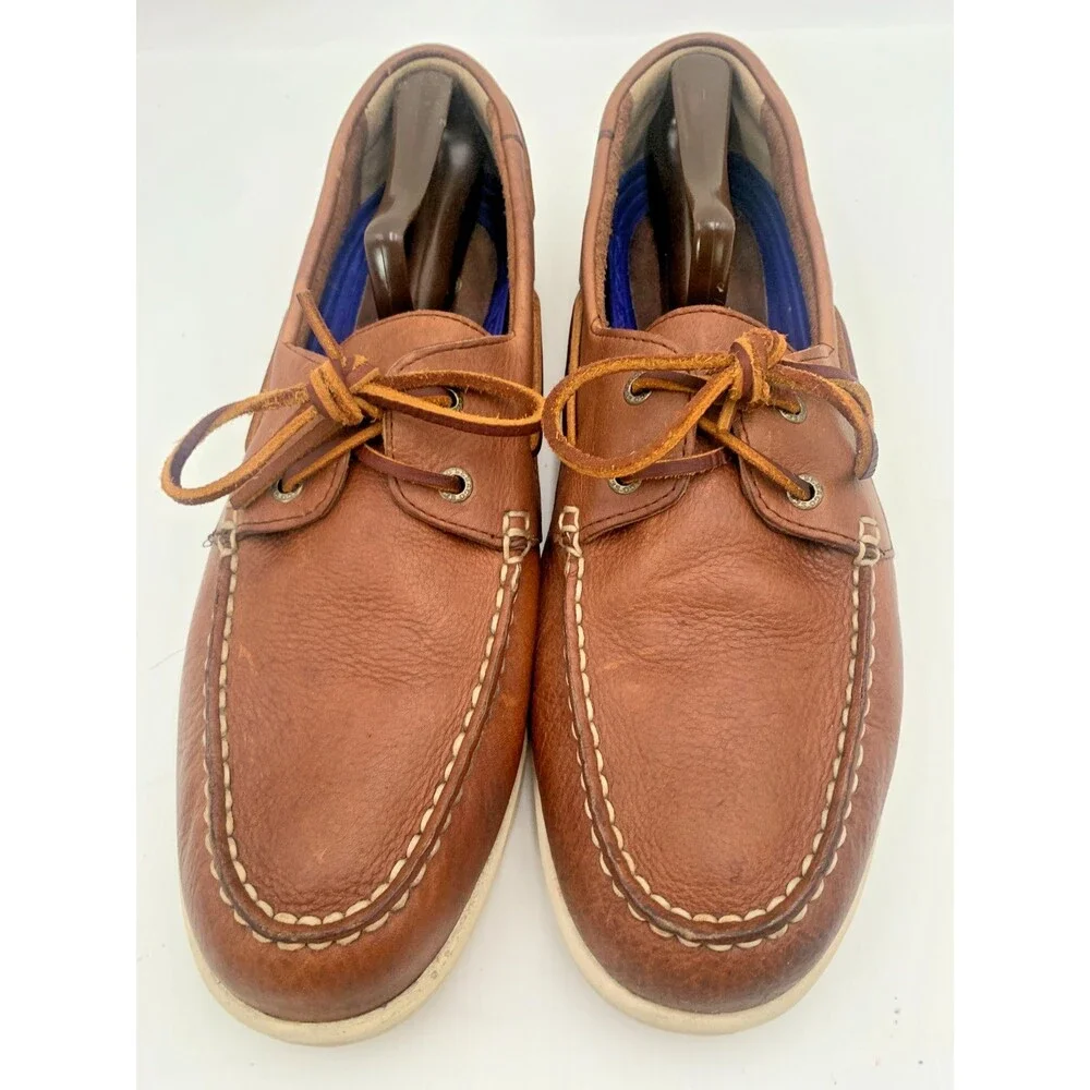 Mens Sebago Docksides Portland Size 12W Boat Shoes Brown Leather Preppy Nautical